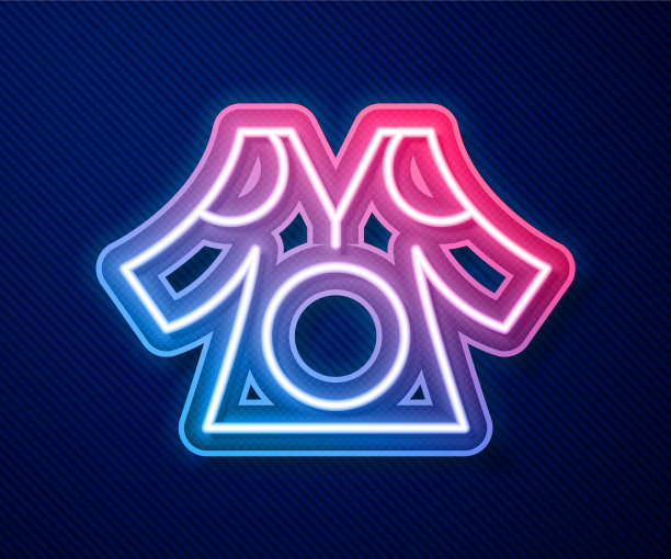 霓虹灯线和服图标孤立在蓝色图片下载