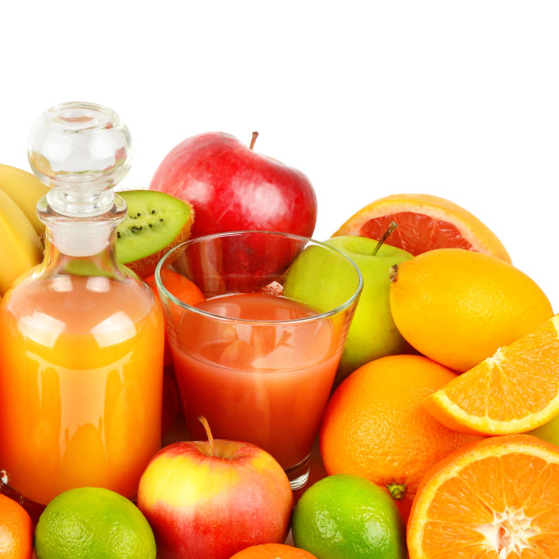 柑橘汁和水果隔离在白色。图片下载