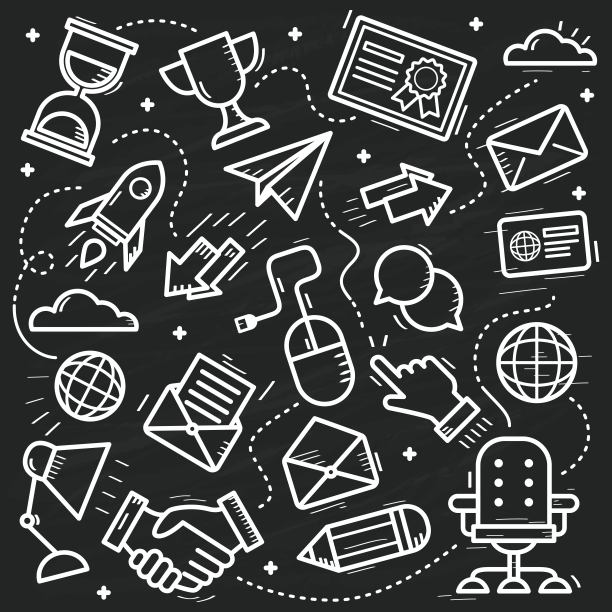 矢量插图的业务涂鸦图标与细线图片下载