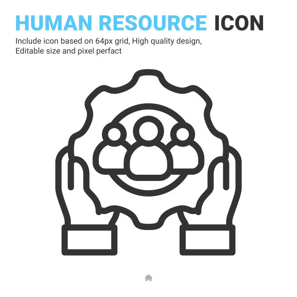 人力资源图标矢量与大纲风格孤立在白色背景。矢量插画工人、雇员、劳动者标志符号符号概念，用于商业、金融、工业和项目图片下载