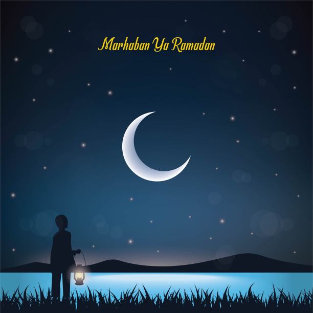 拉马丹卡里姆阿拉伯书法贺卡矢量插图。欢迎斋月图片下载