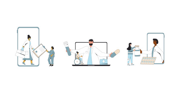 在线医疗咨询集。远程医疗。医生的建议。互联网医疗。医疗保健服务。矢量插图。图片下载