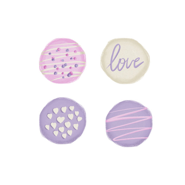 一套糖果插图在粉红色和紫色孤立在白色背景上图片下载