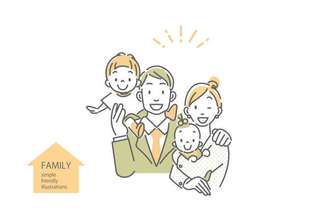幸福的家庭，简单的双色插图图片下载
