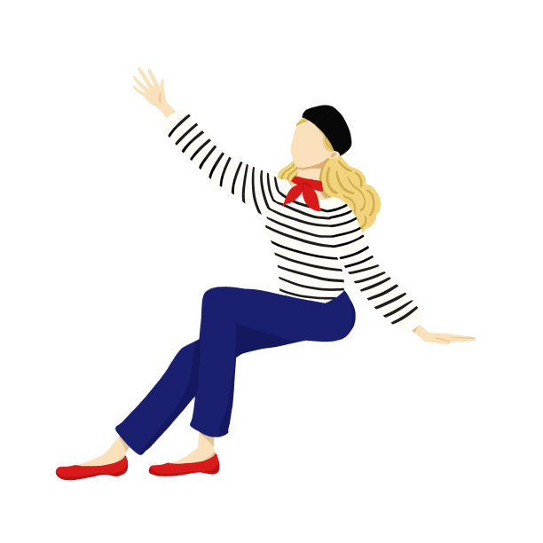 一个法国风格的女人坐着，举起了手。图片下载