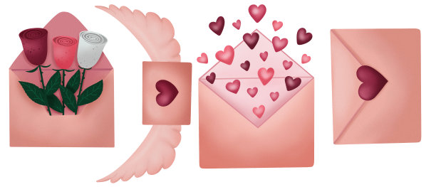 情人节的信封。浪漫的明信片和情书。海报打印插图，明信片，海报，横幅，标志，标志，贴纸，博客图片下载
