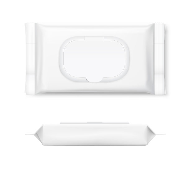 湿巾包与圆形覆盖透明阴影在白色背景。图片下载