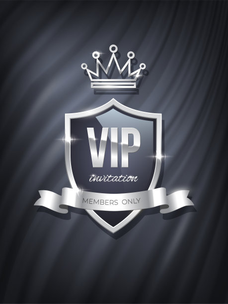 VIP邀请，盾牌上闪亮的银色皇冠和灰色窗帘背景上的丝带。派对溢价，独家绗缝设计海报。豪华的模板。仅为成员。矢量图图片下载