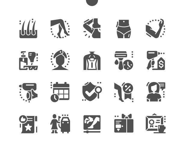 激光脱毛。脱毛。咨询。礼券。女性美容护肤。激光设备。矢量图标。简单的象形图图片下载