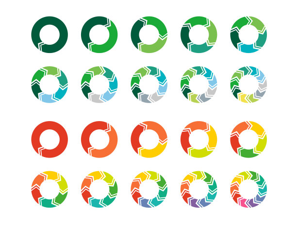 不同颜色的回收图标集。图片下载