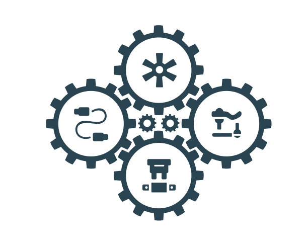 矢量插图，图标和标志与汽车零件和其他特殊设备。汽车服务。汽车配件商店。图片下载