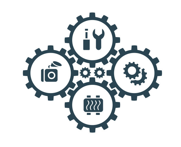 矢量插图，图标和标志与汽车零件和其他特殊设备。汽车服务。汽车配件商店。图片下载