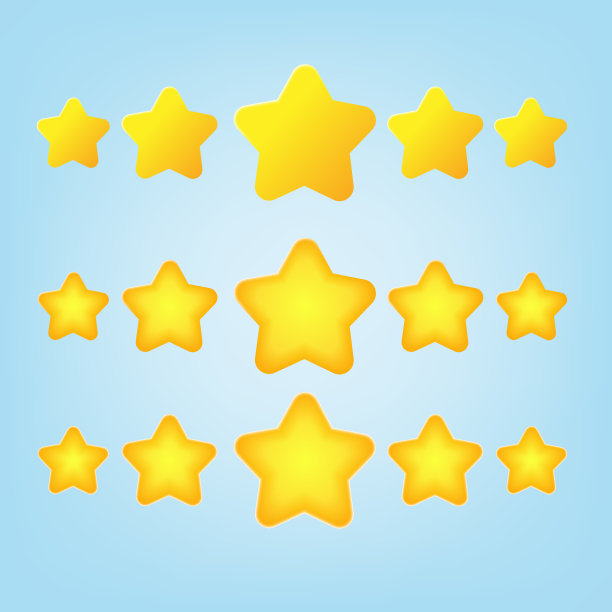 3D卡通风格的五星图标设计与阴影突出发光效果在黄色橙色图片下载