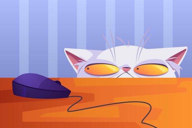 猫在电脑上打猎，鼠标躺在桌子上，宠物图片下载