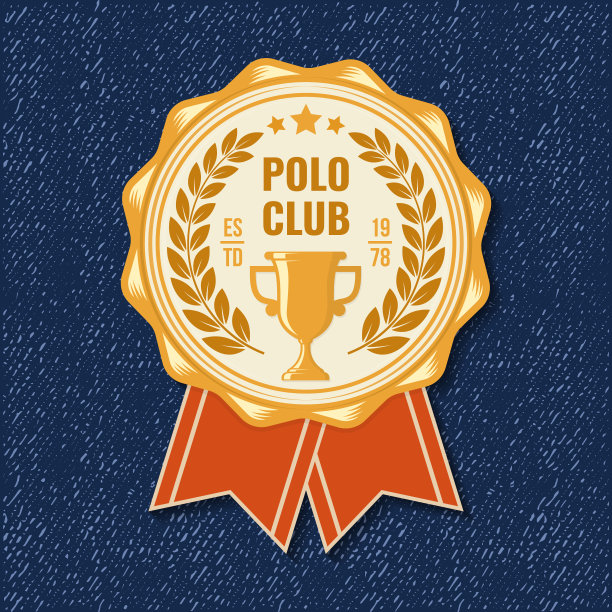 马球会运动徽章、标牌、会徽、标志。矢量插图。复古的马术标签，带有奖杯剪影的贴纸。马球俱乐部比赛马术运动。图片下载