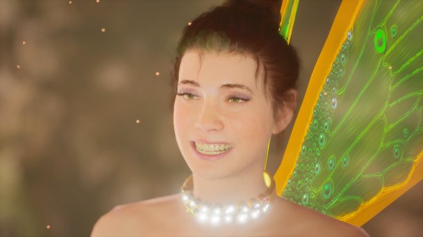 一个美丽的仙女不小心飞进了一个有魔法蘑菇的神奇洞穴。这个女人是用3D电脑图形创造出来的。3 d渲染。图片下载