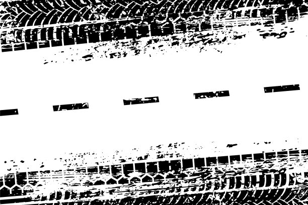 白色肮脏道路上的汽车轮胎轨迹图案，黑色轮胎痕迹的抽象污垢效果图片下载