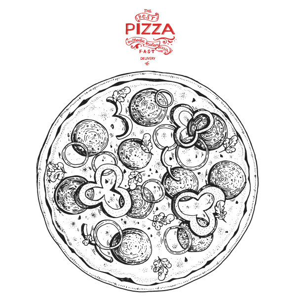 意大利披萨手绘矢量插图。包装设计模板。示意图说明。图片下载