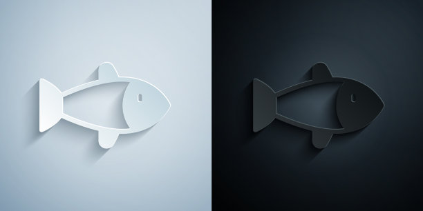 剪纸鱼图标孤立的灰色和黑色图片下载