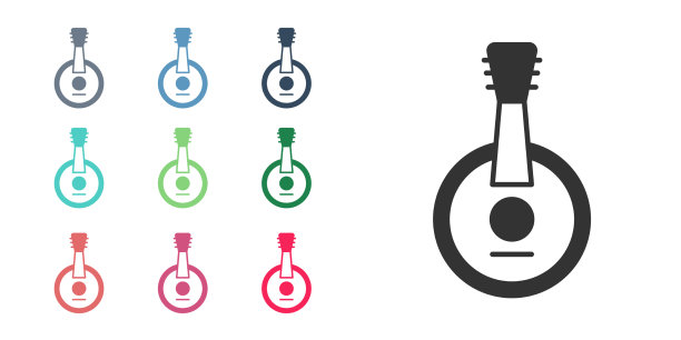 黑色班卓琴图标孤立在白色背景上图片下载