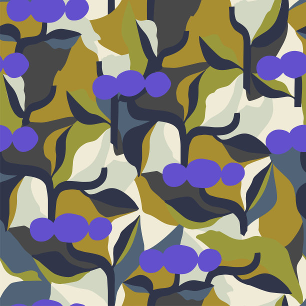 矢量抽象植物形状分层插图无缝重复图案时尚家庭厨房印花织物织物数字艺术品图片下载