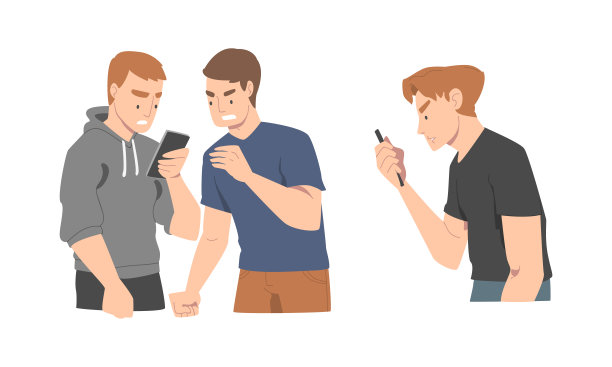 失望的坏消息人字符阅读信息的智能手机矢量插图集图片下载