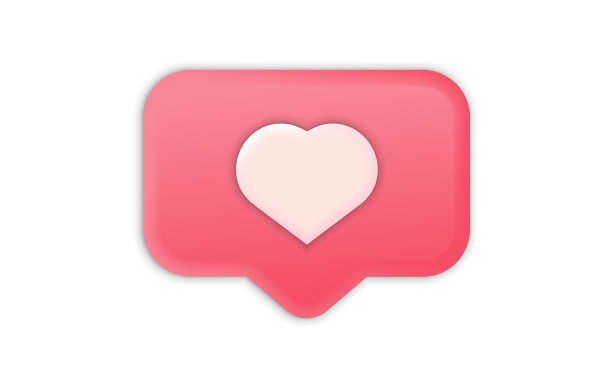 3D社交媒体通知图标与心脏符号像图标矢量图片下载