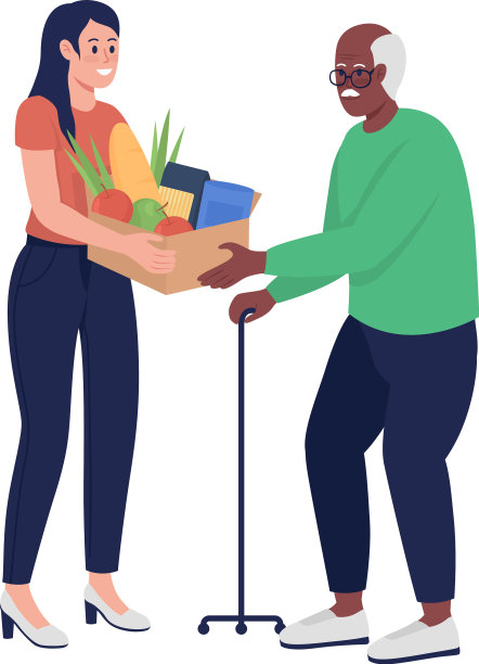 妇女给老人的食物半平色图片下载