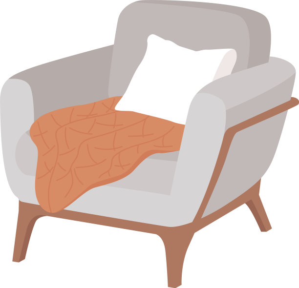 舒适的扶手椅与枕头半平坦的颜色图片下载