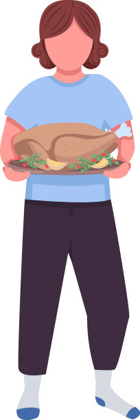 人与煮熟的火鸡半平坦的颜色图片下载