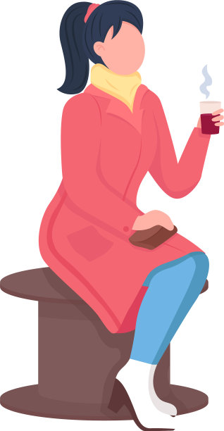 女孩坐着喝着半平色的热饮图片下载