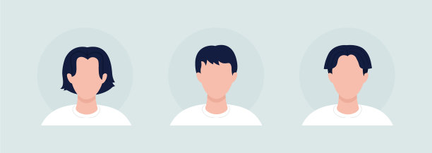 十几岁的男孩有不同的发型，半平坦的颜色图片下载