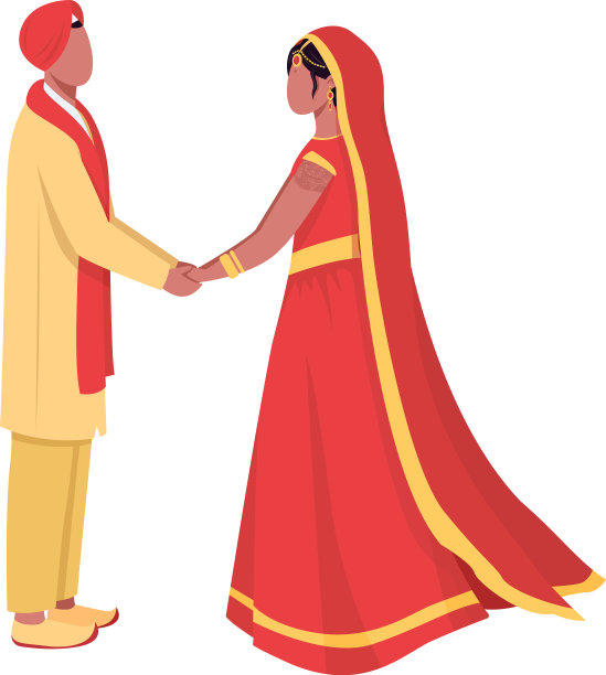 新婚夫妇穿着传统的半平色服装图片下载