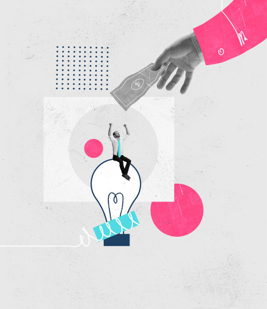 当代艺术拼贴。商人坐在灯泡上，象征着绝妙的商业创意图片下载