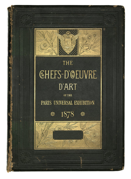 1878年巴黎万国博览会上的大厨-D'Oeuvre D'Art的旧时维多利亚时代的书封面，金色和黑色皮革图片下载