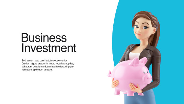 3d卡通女人站在储蓄罐网络横幅图片下载