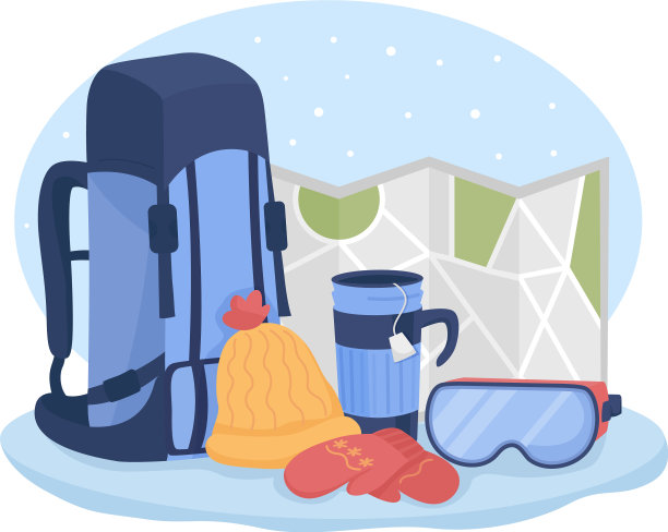 冬季徒步旅行装备2d隔离图片下载