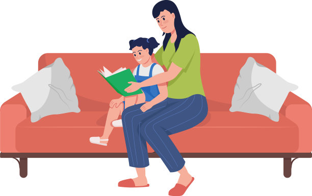 妈妈和女儿看书半平颜色图片下载