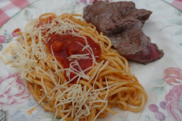 茄汁意大利面煎牛排图片下载