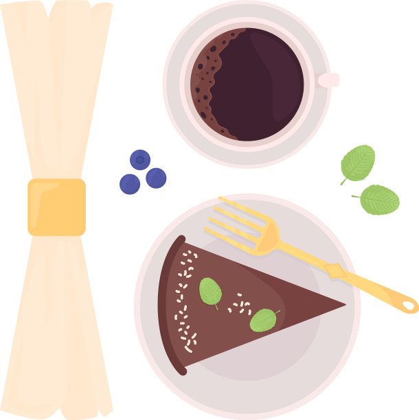 蛋糕为咖啡店半平面颜色对象集图片下载