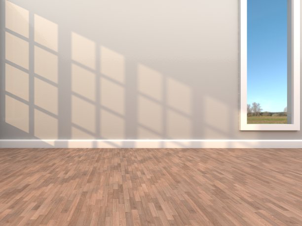 空房间和木地板植入式广告。3 d渲染。图片下载