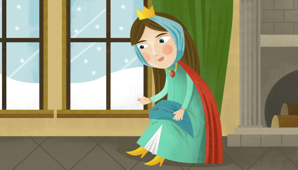 城堡插图中的公主卡通场景图片下载