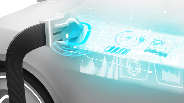 新能源概念智能汽车电池充电器电动汽车充电站，3d渲染图片下载