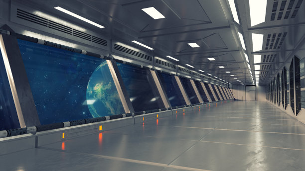 3 d渲染。未来的走廊。现代建筑和室内宇宙飞船的概念图片下载