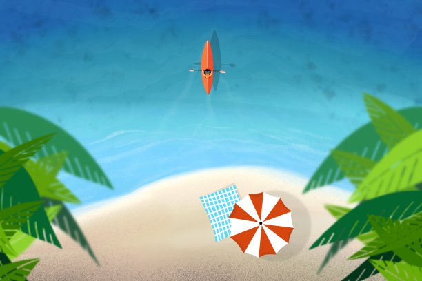 夏季海滩景观插图。图片下载