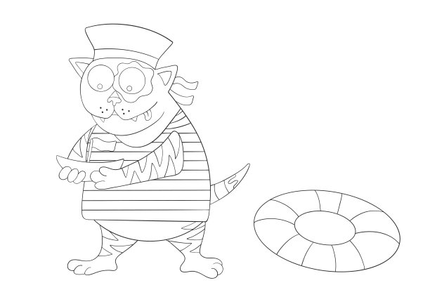 水手猫与船和救生圈。的童年。海洋度假。矢量图图片下载