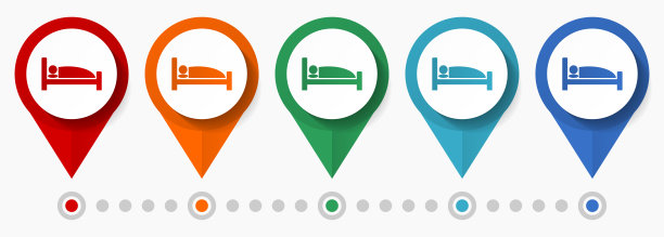 睡眠，床，酒店概念矢量图标集，平面设计电话指针，信息图形模板图片下载