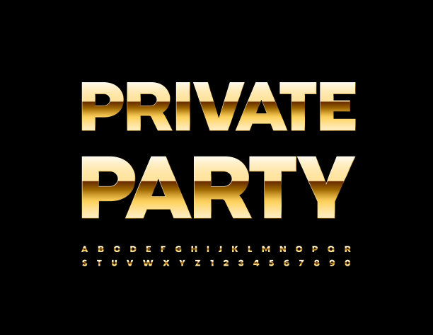 矢量奢侈签私人派对。时尚的金色字母和数字图片下载
