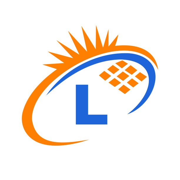 字母L内部太阳能电池或太阳能电池板能源标志设计。字母L标志与太阳能元素，太阳，太阳能电池板的标志图片下载