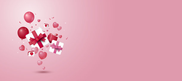 礼品盒和心3d横幅与拷贝空间为情人节圣诞节新年婚礼和生日矢量插图图片下载